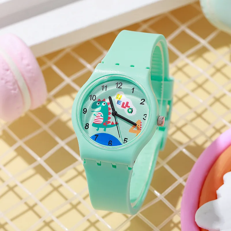 Cartoon Dinosaur Dial Candy Color Soft Silicone Band Watch Kids Cute Plastic Quartz Watches Wholesaler