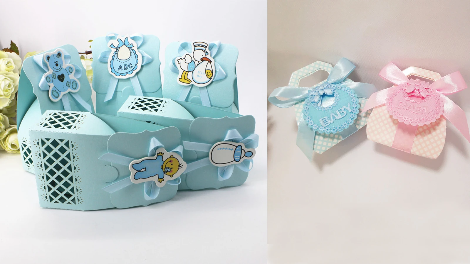 pink and blue color bear baby shower baptism favor box kid