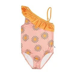 Quick Dry Wholesale New Fashion One Piece Kids swimwear Single Side Suspender Little Girls Swimsuit
