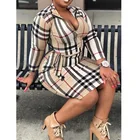 2021 Plus Size Woman Dress 3XL 4XL Plaid Long Sleeve Bodycon Dress