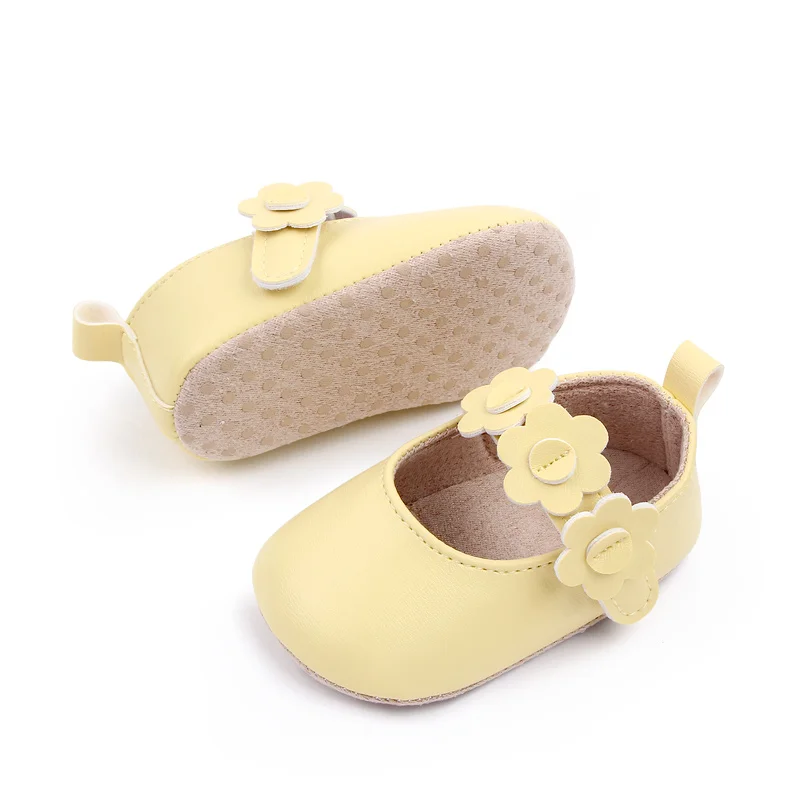 Baby Girl PU Small Leather Shoes Solid Color Small Flower comfort Infants Soft Soled Toddler Shoes factory