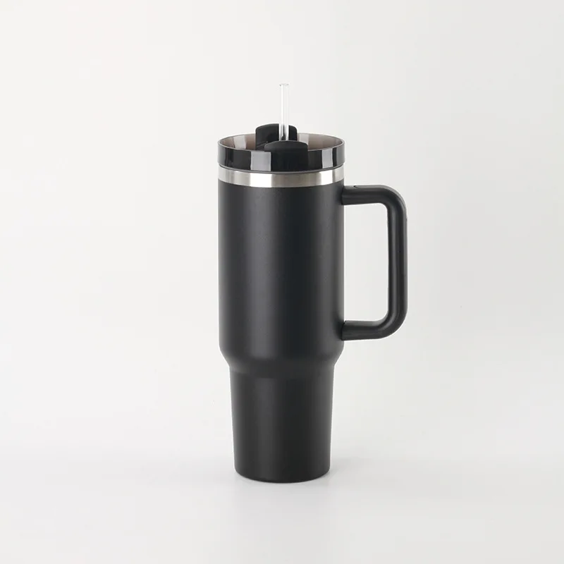 Most Popular Lead Free Insulated Travel Mug 40oz Black Chrome Tumbler With Handle And Straw