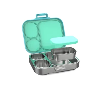 New Style Kids Lunch Box Food Container Camping Logo ODM School Portable Plastic and stainless steel  with Customized Rectangle
