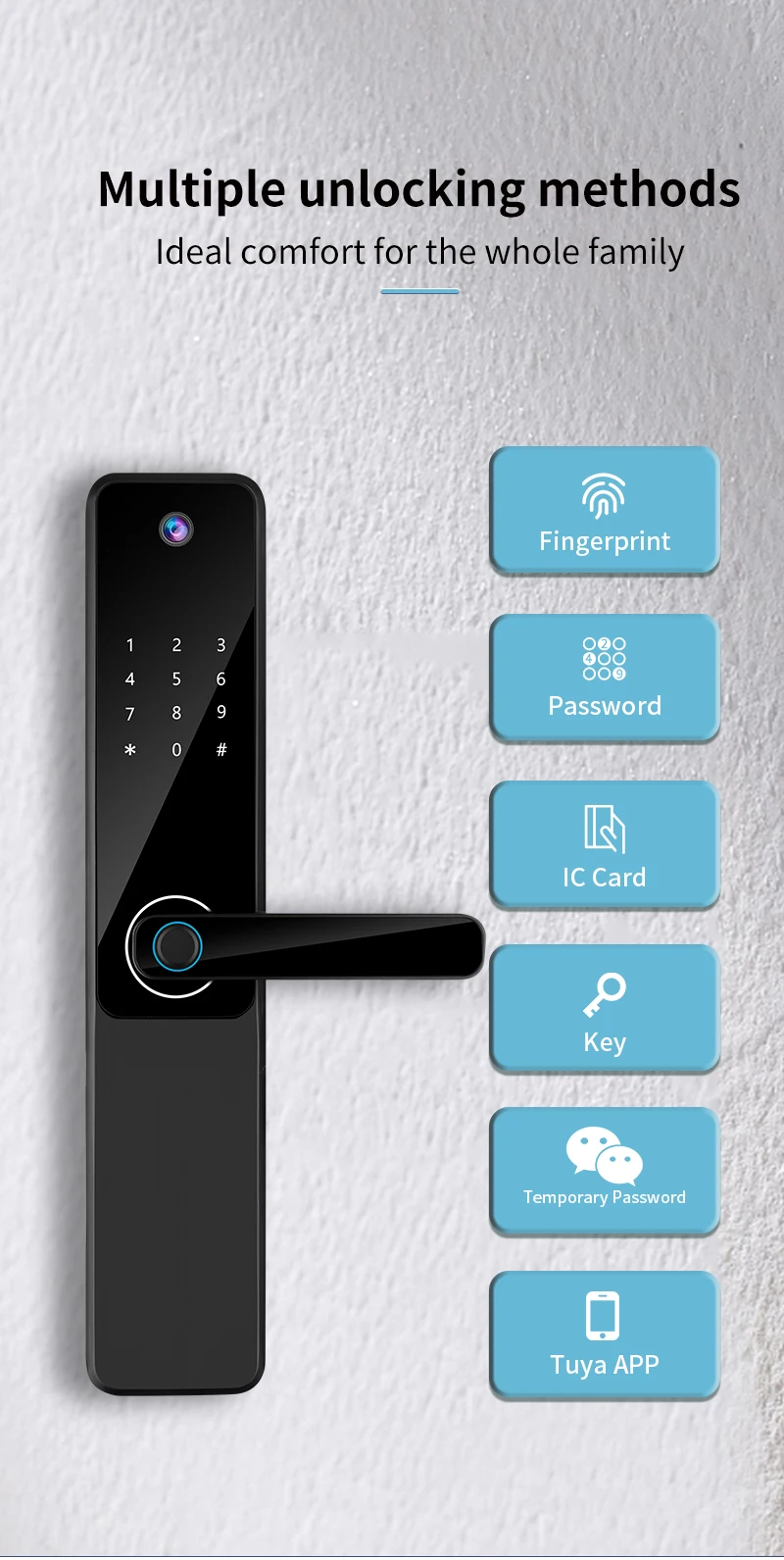 Aplikacja Qleung Tuya Wi-Fi Camera Locks Biometryczny kod rozpoznawania odcisków palców IC Card Key S802Pro Home 2