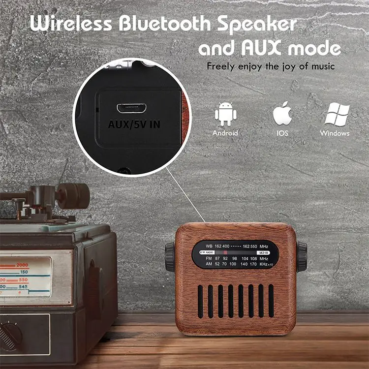 Radio Wave Build-In Battery Box Am Fm vintage mini Radio BT Speaker with USB