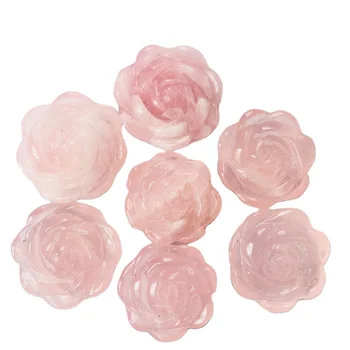 Wholesale Natural Gemstone Carving Pink Quartz Rose Flower Shaped Stone for Gift