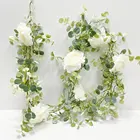 Table Handmade Table Runner Green Leaves Vine Wedding Flower Backdrop Artificial Eucalyptus Baby's Breath Peony Garland