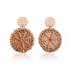 Wood Earrings Popular Vintage Fashion Handmade Wood Jewelry Round Rattan Straw Wooden Drop Earrings For Women