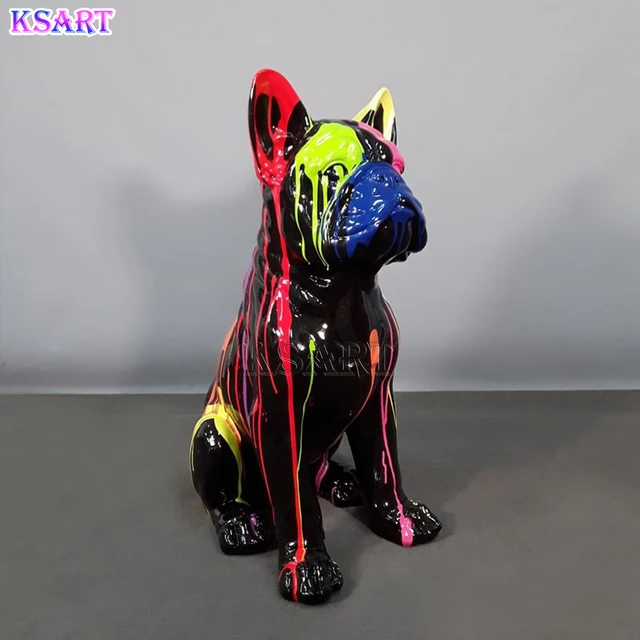 Resin life-size home decoration animal geometric abstract art animal sculpture Graffiti dog statue custom