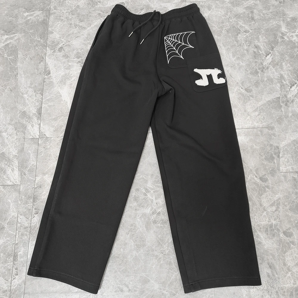 product 2025 vintage casual straight leg french terry oversized baggy jogger pants pockets 100 cotton drawstring closure cozy mens-0