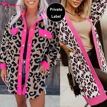 Dear-Lover OEM ODM New Winter Women Ladies Streetwear Neon Pink Contrast Trimmed Leopard Long Sleeve Shacket Jacket Coat