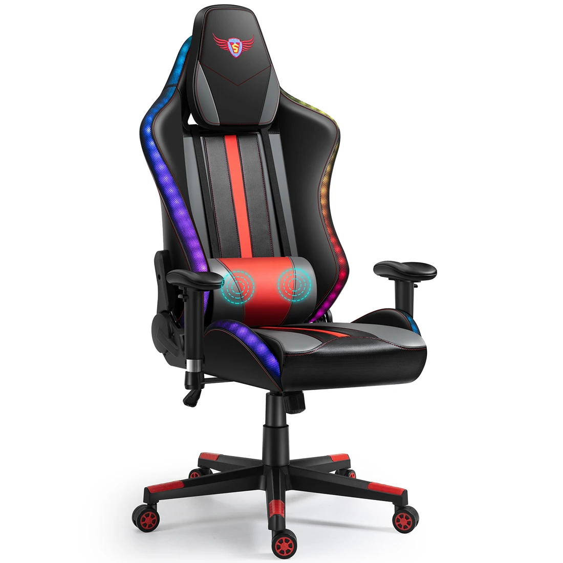 Wholesale LED Light Gaming Chair Lumbar Massage || Made In China