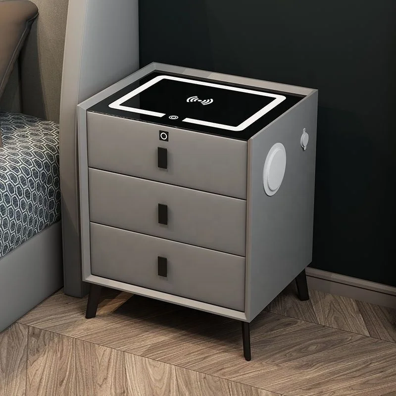 Concise Style Smart Furniture Bedside Table Minimalist Rechargeable Multi-functional Solid Wood Bedside Nightstands