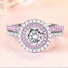 Circle Wedding 925 Ring Double Halo Double Round Circle Clear And Pink Cz Silver 925 Wedding Ring