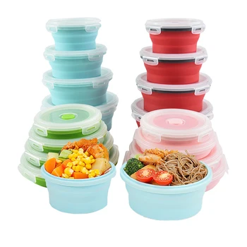 BPA Free Foldable Food Storage Container Portable Kids Bento Collapsible Silicone Folding Food Lunch Box