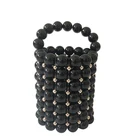 Handmade Beaded New Style Black Handmade Pearl Bucket Bag Pearl Handmade Beaded Portable Messenger Bag