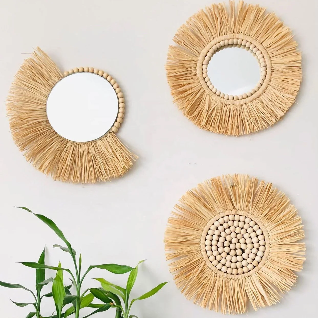 Handwoven seagrass wall mirror unique straw mirror decor wall decorative mirror