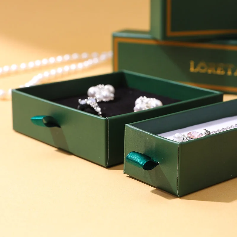 product a1 2026jb039 green luxury button closure drawer jewelry box with custom logo packaging for necklace ring earring-11