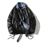 Jacket Wholesale Lace Up PU Patchwork Hoodies Solid Zipper Trench Coat Custom Men's Oversized Denim Jacket