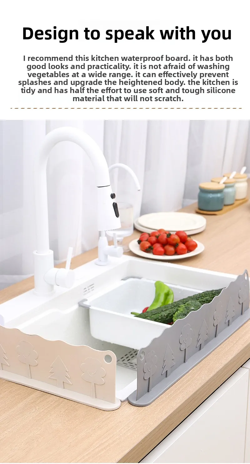 Modern Anti-Splash Silicone Guard for Kitchen Sink Countertop Water Barrier Wash Basin Edge Splash Guard for Vegetables Tools details