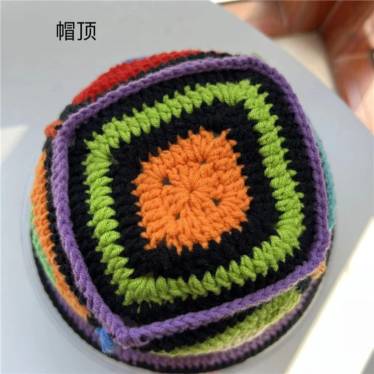 Handmade Crochet Fantastic Contrasting Knitted Fisherman Hat Versatile Women Beanies Colored Fashion Round Basin Hat