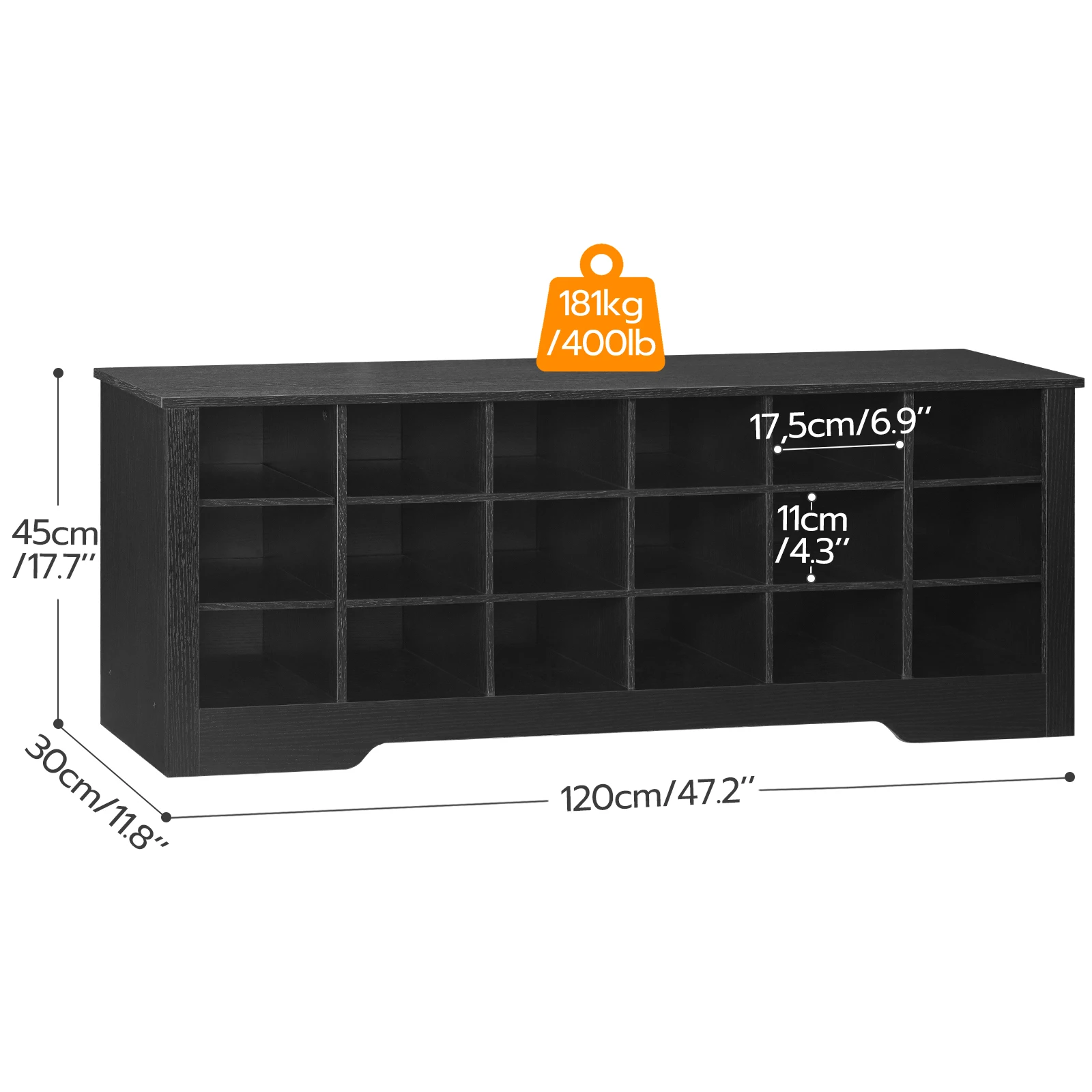 Wholesale Black Wooden Hallway Entryway Shoes Storage Bench Large Shoe Cabinet With 18 Cubbies Seat Shoe Organizer Bench Long