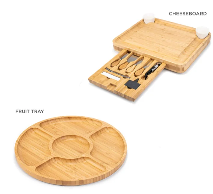 Manufacturer Price Bamboo cheese cutting board set with knife set for Wine, Cheese, Meat