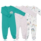 100% Kids 3 Pieces Printed Long Sleeve 100% Cotton Footed Jersey Baby Pajamas Sets Romper Jumpsuit For Toddlers Kids