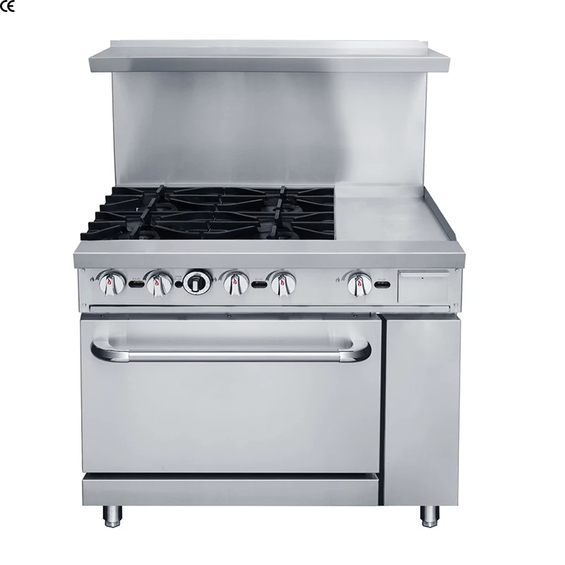 6 burner gas hob with hot plate