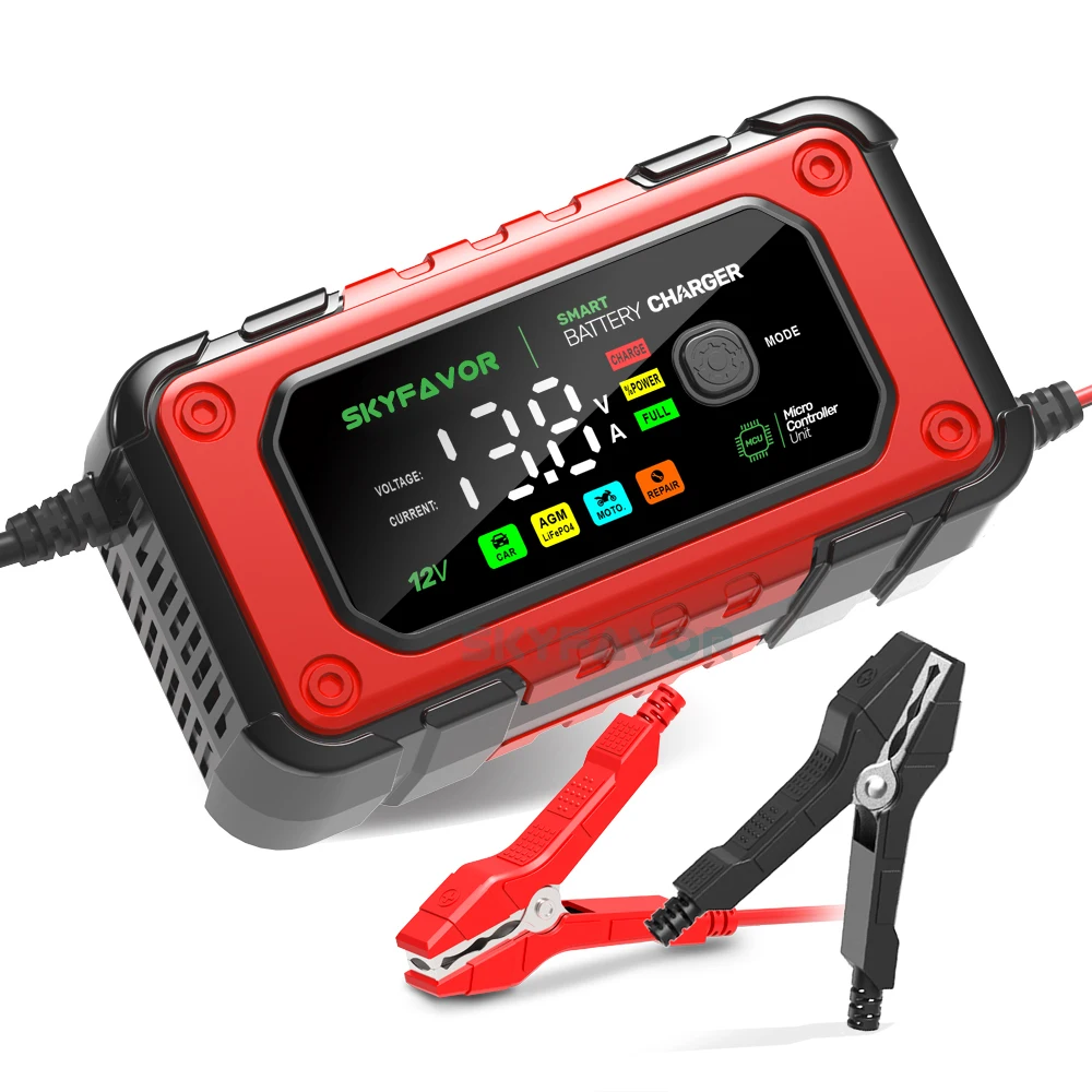 Latest motorcycle car battery charger 12V 7A fast lead acid and lifepo4 Universal 12 volt battery charger for 4AH-120AH battery