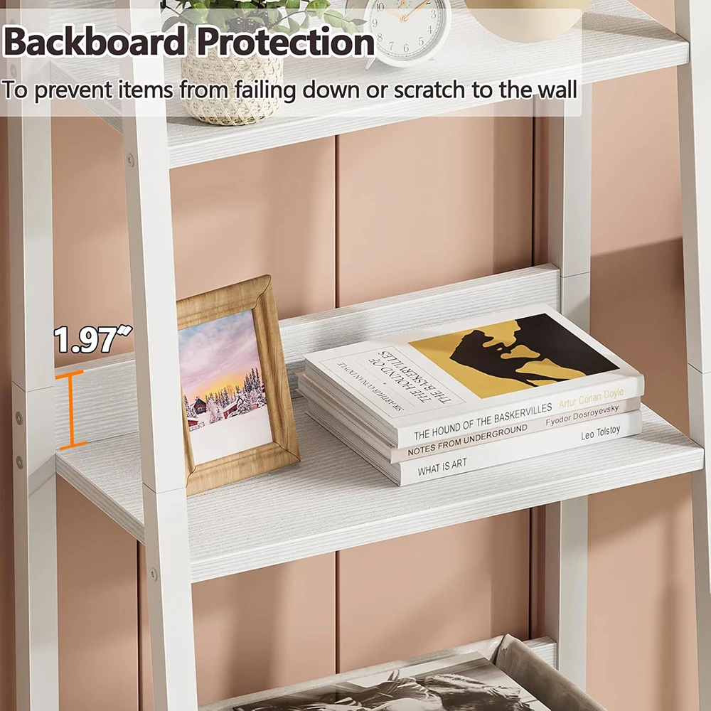 5-Tier White Ladder Bookshelf Removable Drawer Modern Wood Metal Freestanding Storage Shelves for Living Room supplier