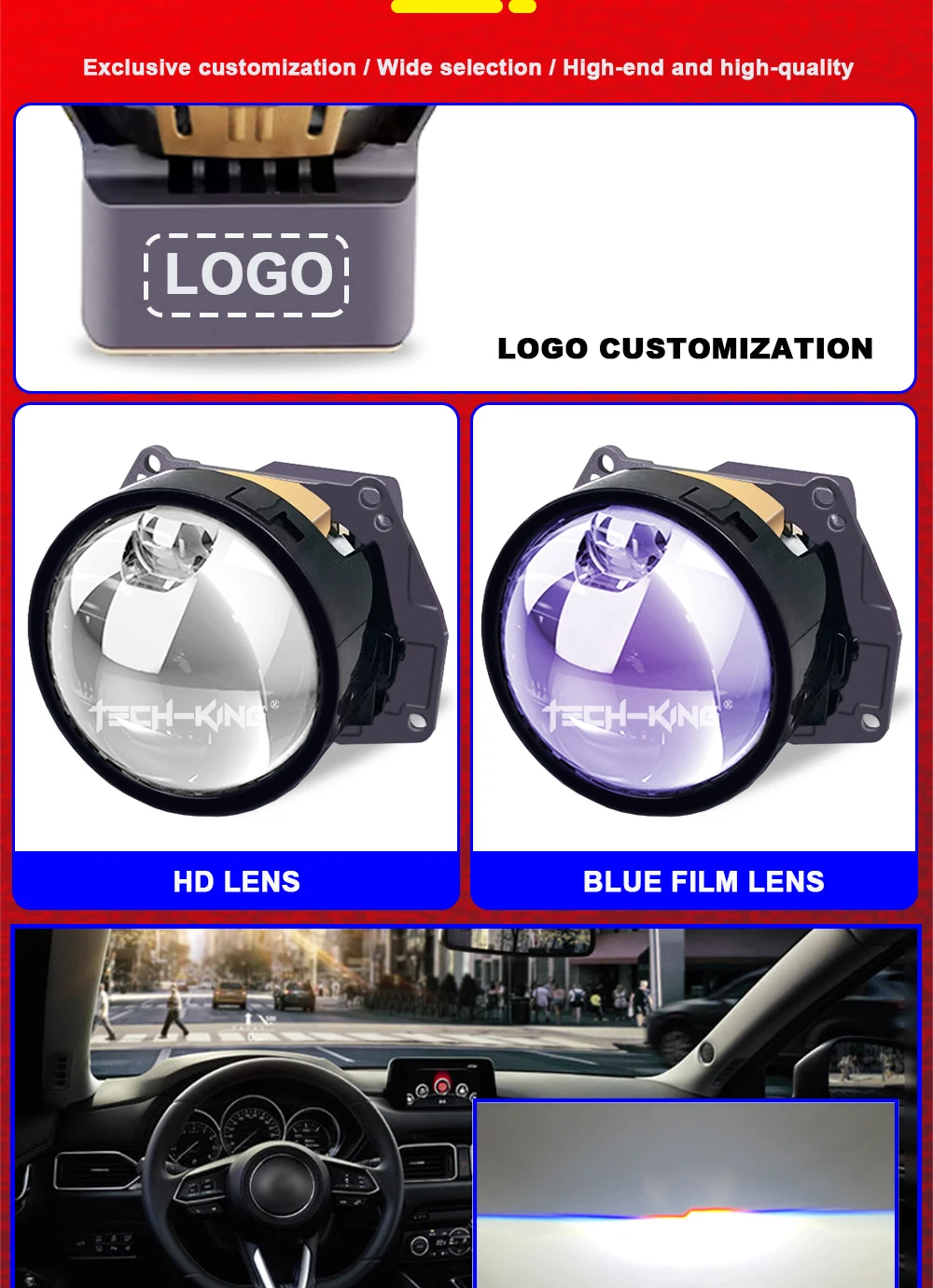 TECH-KING TIR bi-prism direct laser lens near and far light integrated 3-inch double lamp cup lens headlight projector headlamp