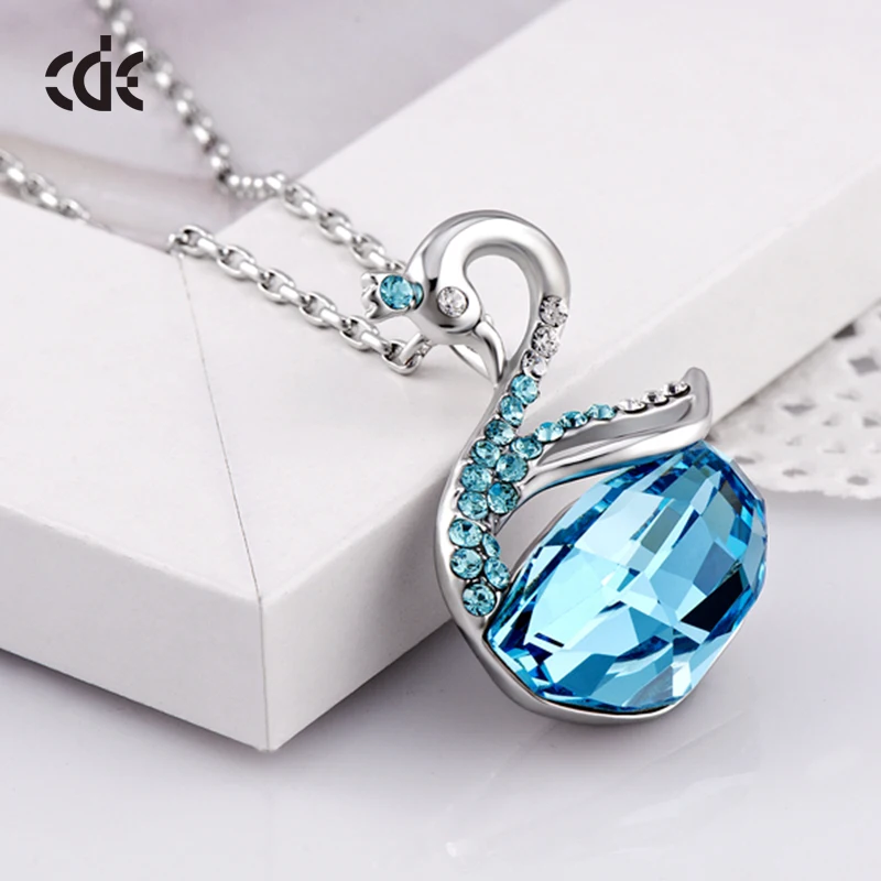 Blue Stone Dainty Necklace Swan Rhinestone Crystal For Womens