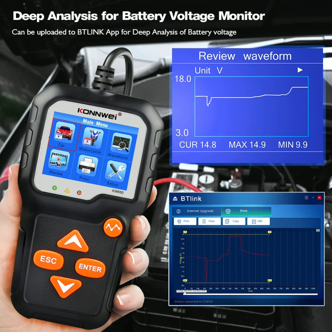 Konnwei Kw650 Car Battery Tester For 6v 12v Analyzer 100 To 2000 Cca