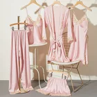 Womens Sleep Set Women Kingcason Custom Logo 5 Pieces Sleepwear Womens Sleep Set Silk Sexy Robes