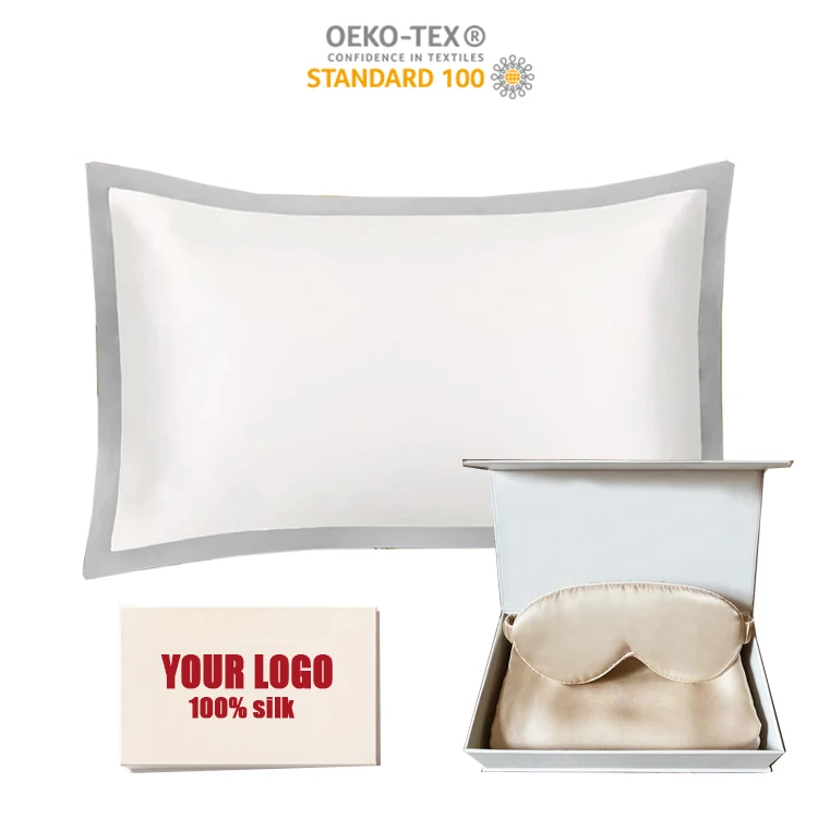 Wholesale Custom 22 Momme Pillowcases Silk Black Border Silk Oxford Zippered Pillow Case
