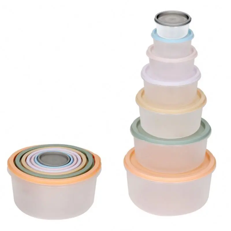 Round Food Container 7Pcs 0.17L/0.3L/0.55L/0.95L/1.65L/2.8L/4.6L reusable takeout containers easy open plastic food container