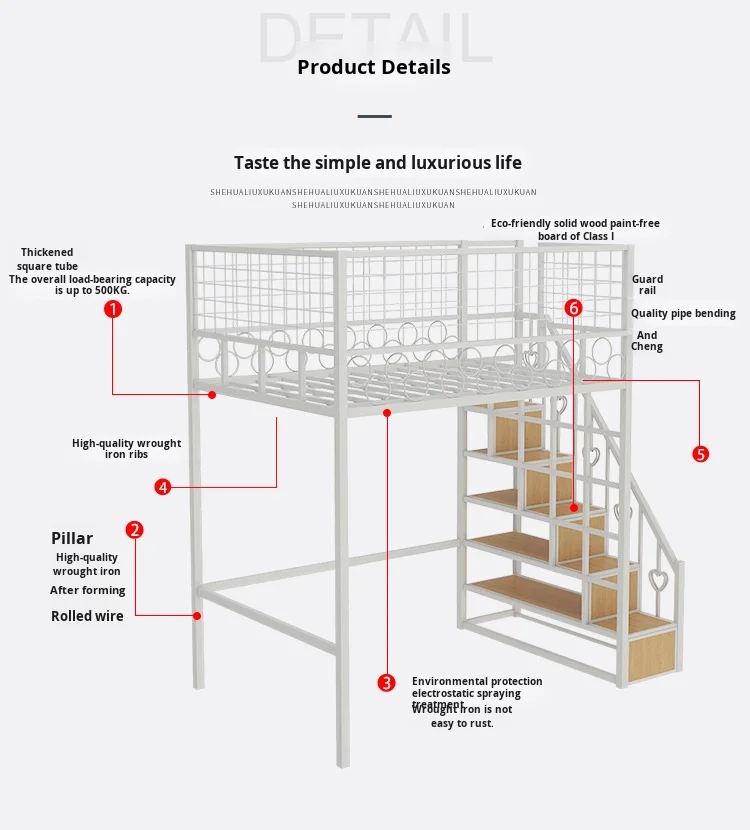 product nordic modern loft bed with desk simple metal duplex elevated loft bed iron art multifunctional space saving bed for living room-8