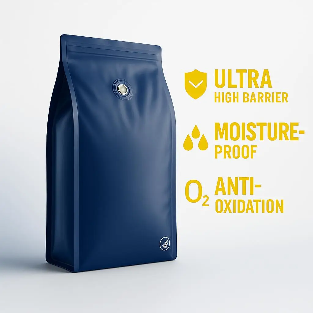 Custom Printed Aluminum Foil Flat Bottom Pouch with Degassing Valve and Resealable Zipper for Coffee Bean Storage Bag - detail 5