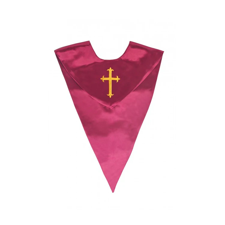 Finest Quality Plain Colors Lightweight V Church Stole Satin Choir Stole with Embroidery Cross factory
