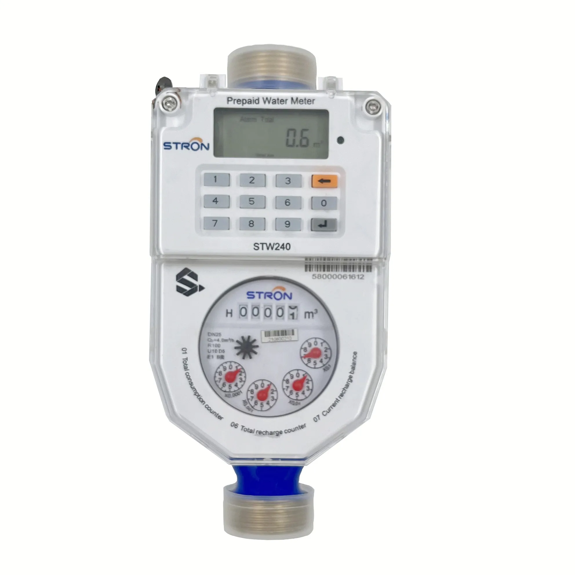 RS485 Communication Protocol Body Sensitive Prepaid Water Meter with 16 Bar Maximum Working Pressure and Lithium Battery
