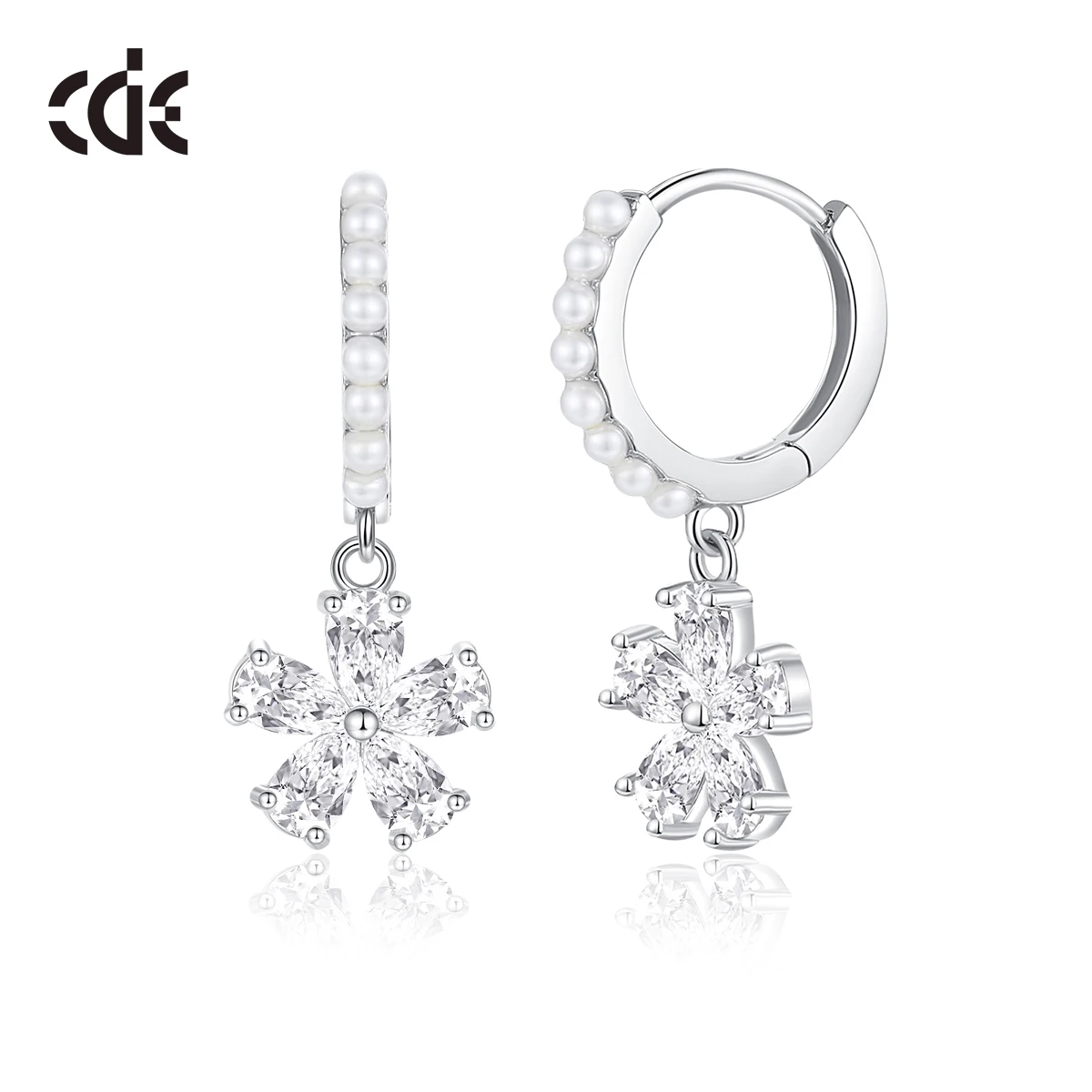 CDE CZYE004 Fine 925 Sterling Silver Jewelry Earring Wholesale 14K Gold Plated Zircon Women Flower Hoop earrings