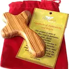 Wood Cross Wood Hand Carved Wooden Perfect Hand Fit Olive Wood Cross Carved Round And With Hand Shape