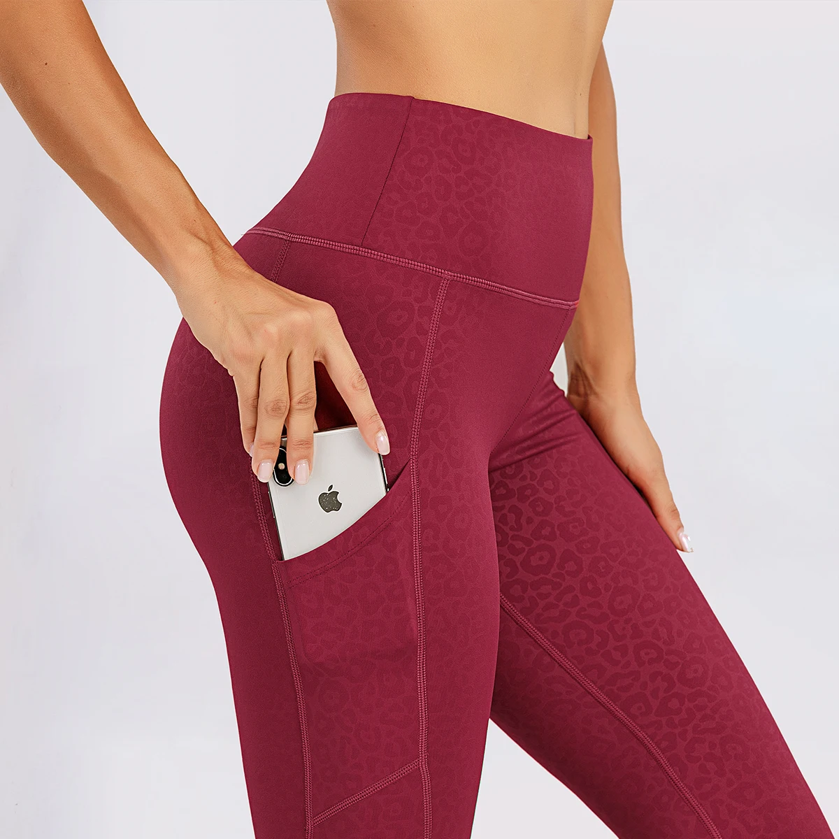 Plum Embossed Leopard Yoga Pants With 