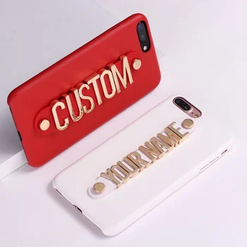 For Samsung Custom Your Name Metal Letter Strap Leather Phone Case for iPhone 13
