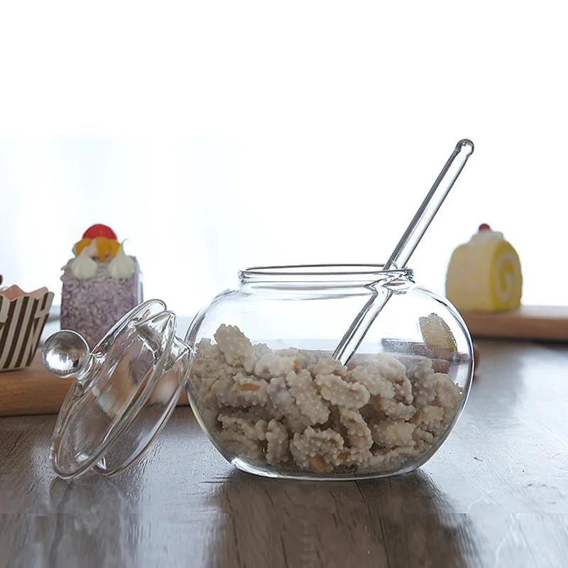 Multifunctional Eco Friendly glass sugar jar glass jar with spoon glass jars with lids