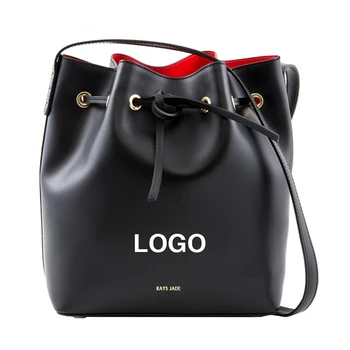 Custom fashion designer vegan leather drawstring women bucket bag black shoulder bag crossbody Bag handbags