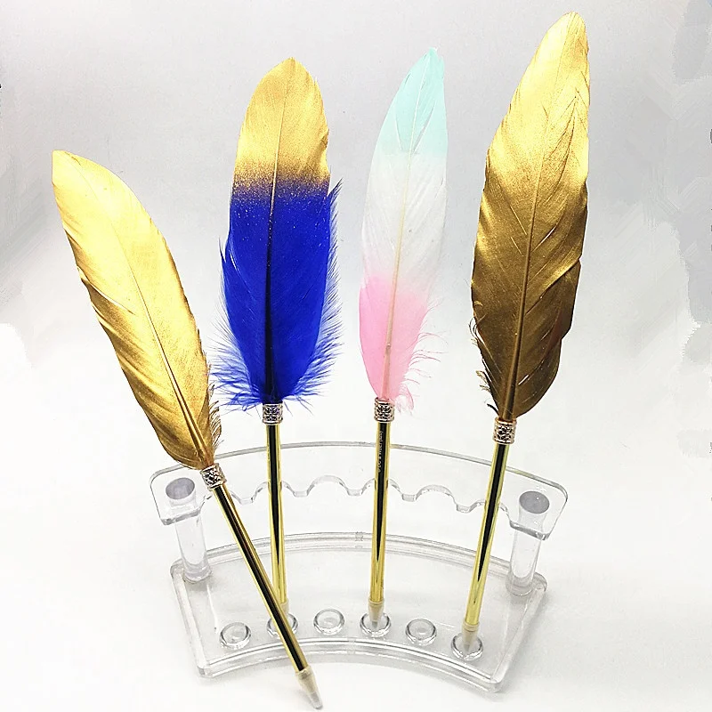 Black Ink Colorful Feather Ballpoint Pens Retro Gold Pen Rod Office Stationery for Signature