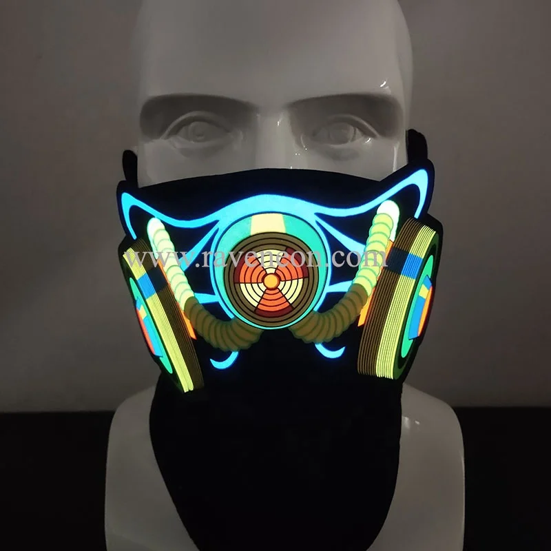 2 Piece Sound Activated Light Up Mask Led Music Party Mask Halloween Led Music Mask for Festival Party 