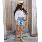 Lace Cut Out Shoulder Short Jacket Denim Shorts Girls Summer Denim Toddler Clothes Summer Sets Girl